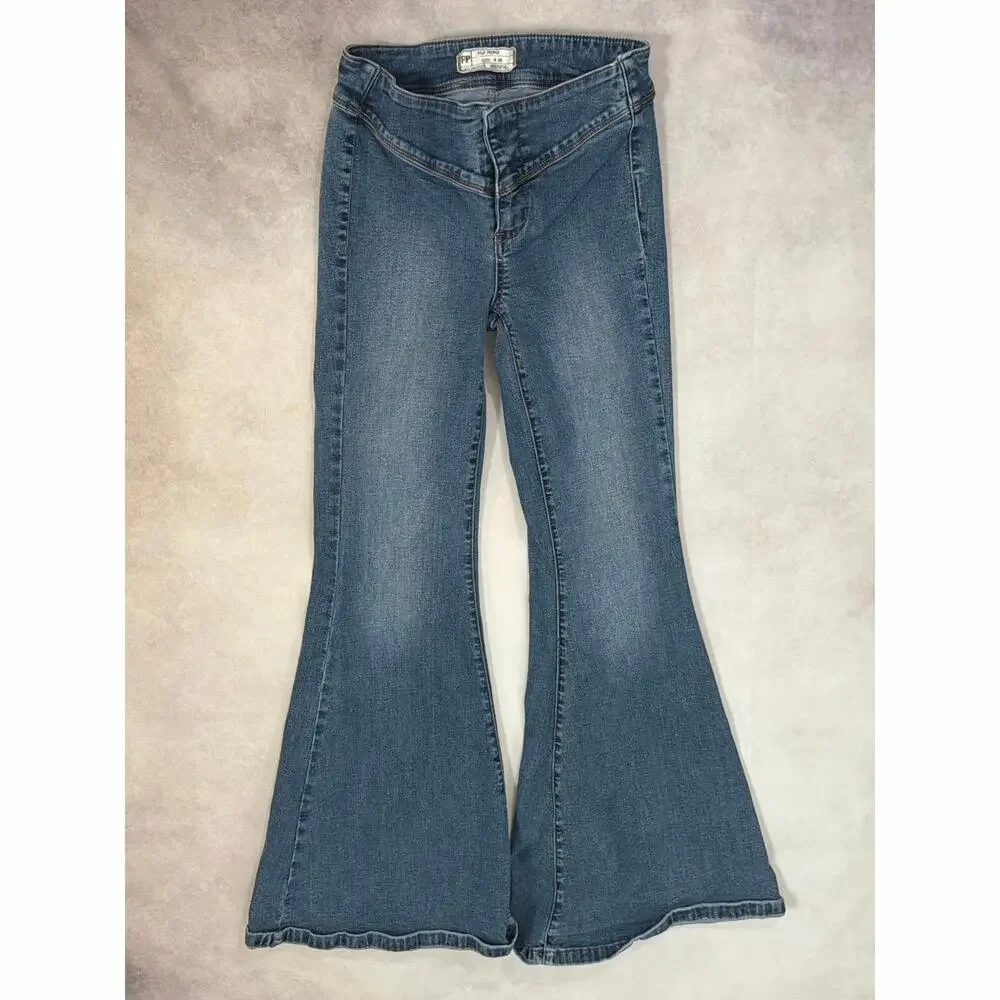 Free People Just Float On Flare Jeans Size 26 Medium Wash Wide Leg Boho